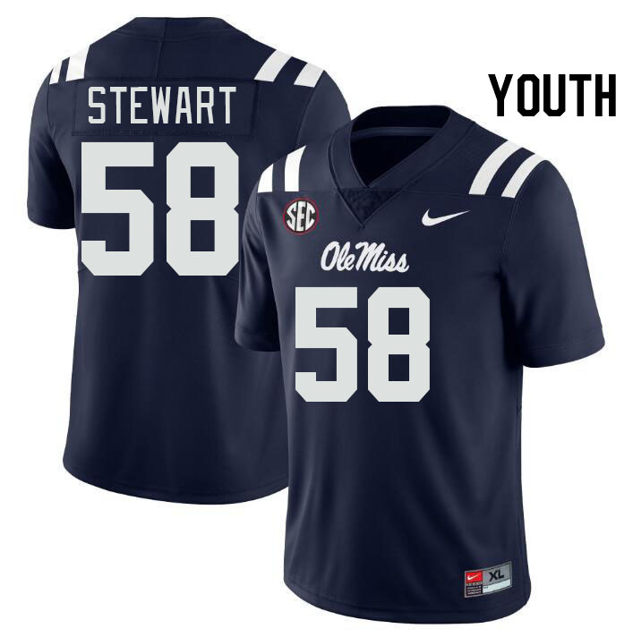 Youth #58 Elliiot Stewart Ole Miss Rebels College Football Jerseys Stitched-Navy